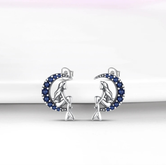 Moon Mermaid 🧜‍♀️ Sterling Silver Earrings - Picture 7 of 9